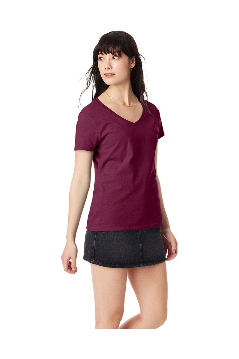 Hanes T-Shirts XS / Maroon Hanes S04V: Ladies' 4.5 oz., 100% Ringspun Cotton nano-T® V-Neck T-Shirt, Basic Colors