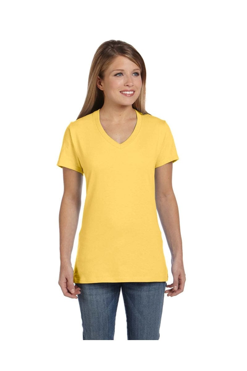 Hanes T-Shirts XS / Vintage Gold Hanes S04V: Ladies' 4.5 oz., 100% Ringspun Cotton nano-T® V-Neck T-Shirt, Basic Colors