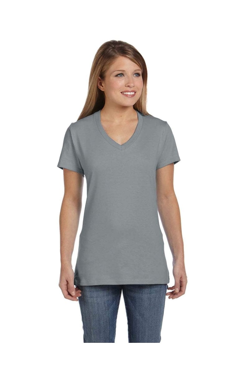 Hanes T-Shirts XS / Vintage Gray Hanes S04V: Ladies' 4.5 oz., 100% Ringspun Cotton nano-T® V-Neck T-Shirt, Basic Colors