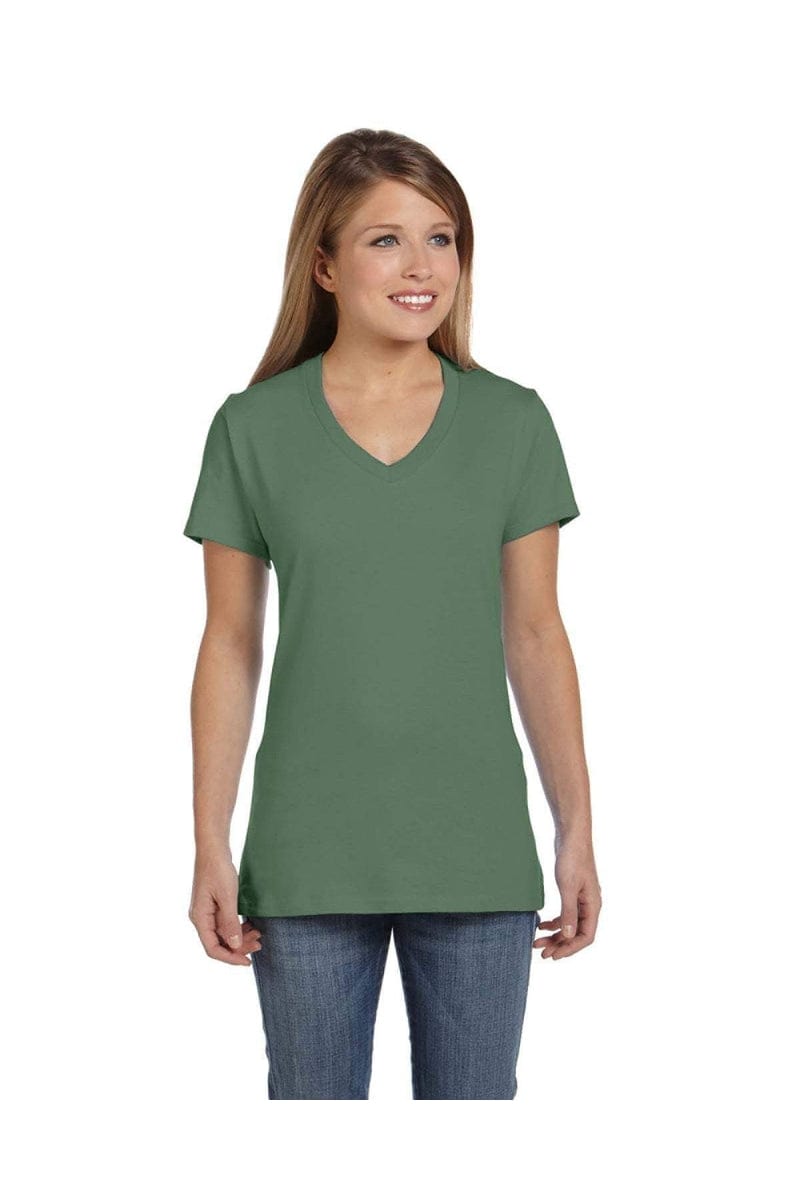 Hanes T-Shirts XS / Vintage Green Hanes S04V: Ladies' 4.5 oz., 100% Ringspun Cotton nano-T® V-Neck T-Shirt, Basic Colors