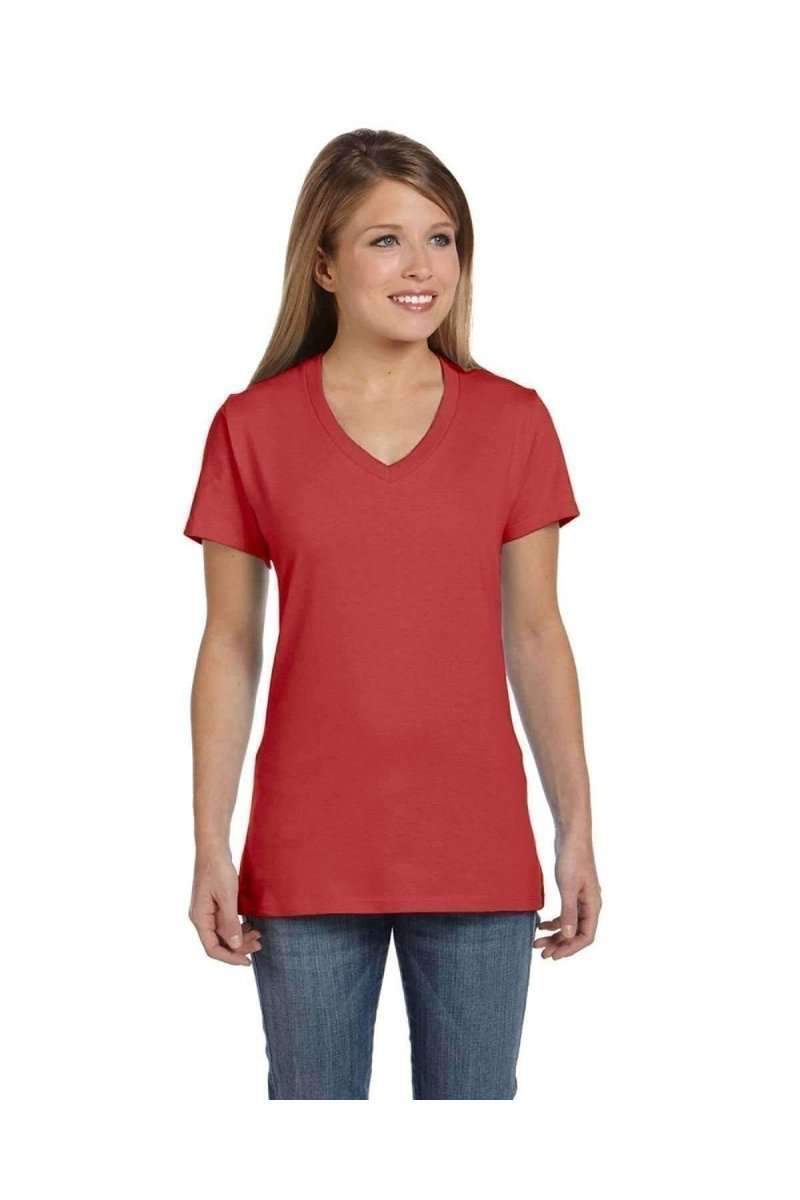 Hanes T-Shirts XS / Vintage Red Hanes S04V: Ladies Nano V-Neck T-Shirt 100% Cotton