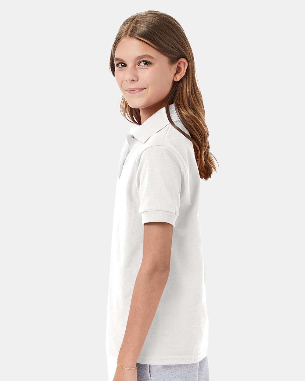 Hanes 054Y Jersey Knit Youth Wholesale Polo in White