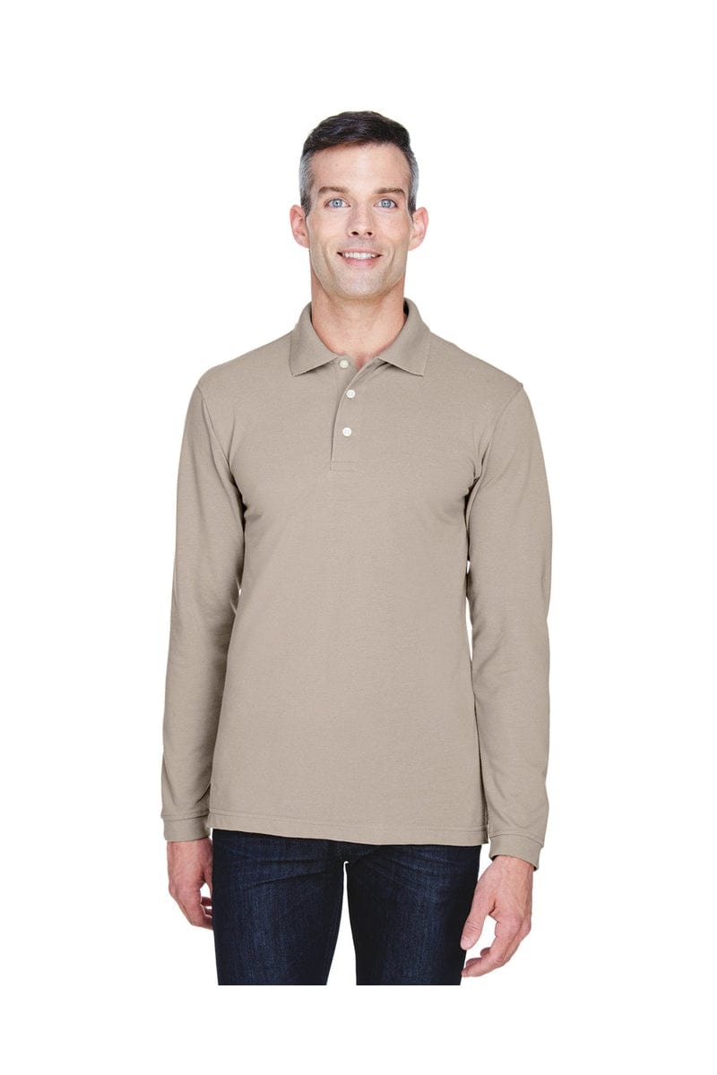 Harriton Polos/Knits XS / Stone Harriton M265L: Men's 5.6 oz. Easy Blend(tm) Long-Sleeve Polo