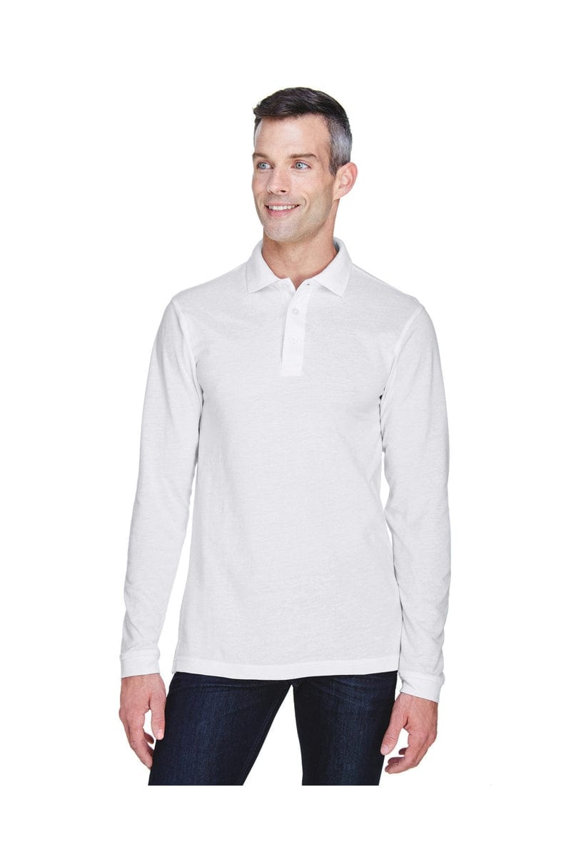 Harriton Polos/Knits XS / White Harriton M265L: Men's 5.6 oz. Easy Blend(tm) Long-Sleeve Polo