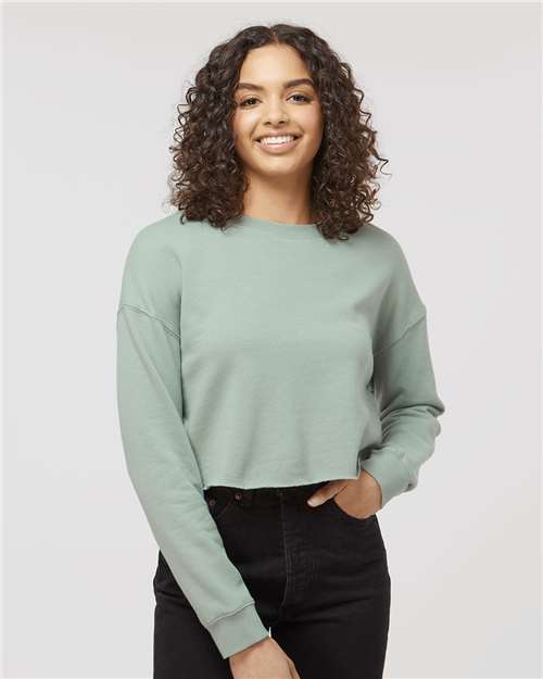 Independent Trading Co. 11071 XS / Sage AFX24CRP: Women's Lightweight Crop Crewneck Sweatshirt
