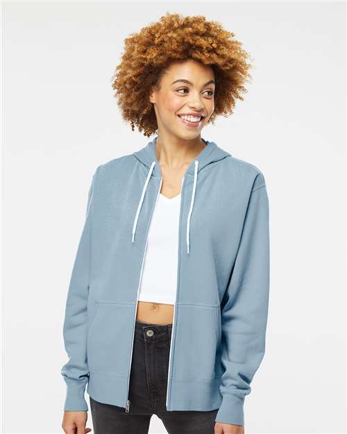 Independent Trading Co. 1616 S / Misty Blue AFX90UNZ: Unisex Lightweight Full-Zip Hooded Sweatshirt