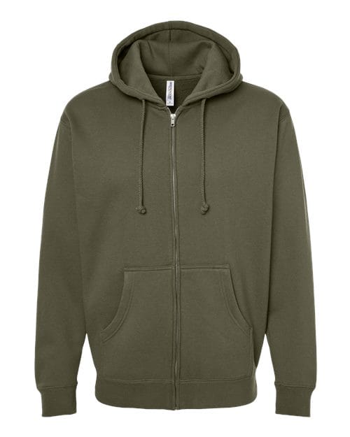 Independent Trading Co. 360 S / Army IND4000Z-Unisex Heavyweight Full-Zip Hooded Sweatshirt