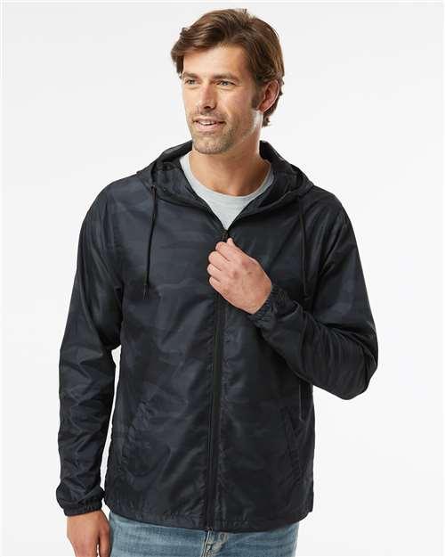 Independent Trading Co. 5996 S / Black Camo EXP54LWZ: Lightweight Windbreaker Full-Zip Jacket