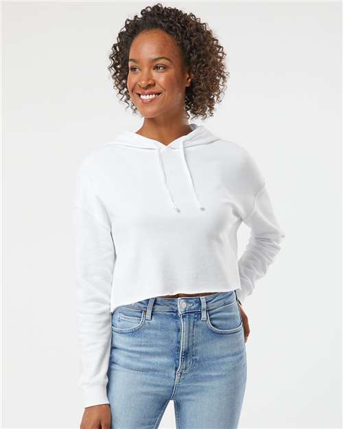 Independent Trading Co. 7788 XS / White AFX64CRP-Women’s Lightweight Crop Hooded Sweatshirt