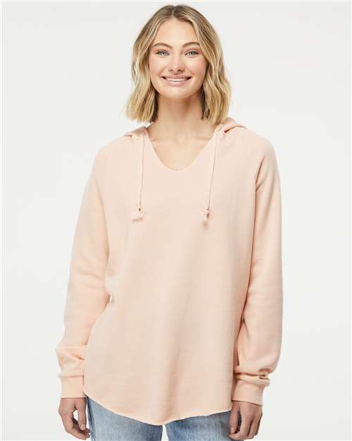 Independent Trading Co. 7789 XS / Blush PRM2500: Women’s Lightweight California Wave Wash Hooded Sweatshirt