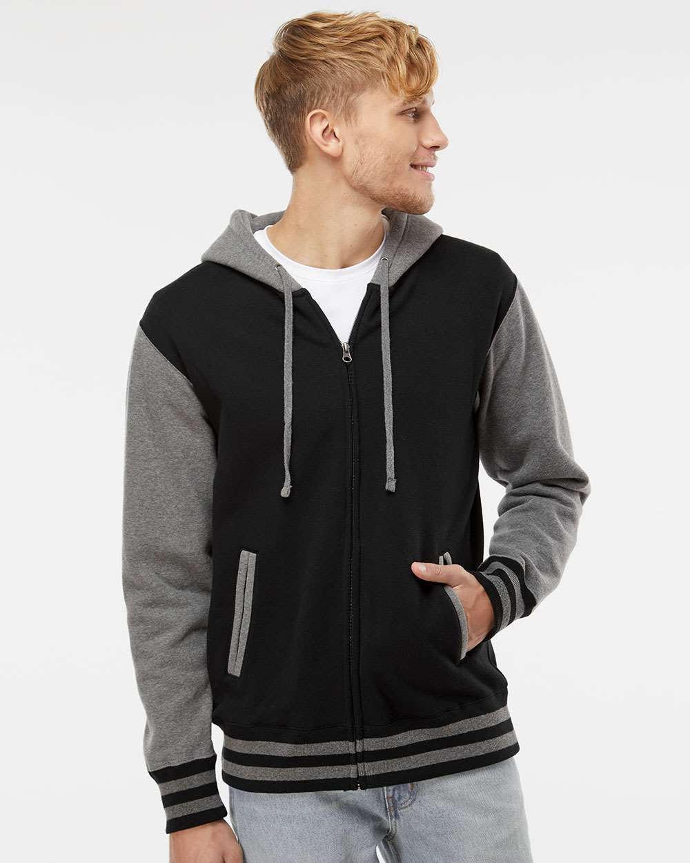 Independent Trading Co. Fleece - Premium - Hood XS / Black/ Gunmetal Heather Independent Trading Co. IND45UVZ Unisex Heavyweight Varsity Full-Zip Hooded Sweatshirt