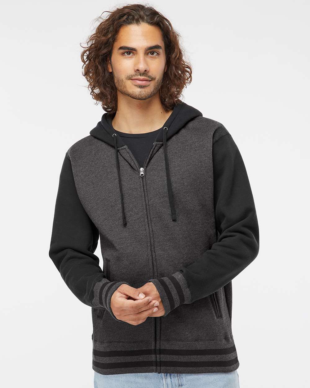 Independent Trading Co. Fleece - Premium - Hood XS / Charcoal Heather/ Black Independent Trading Co. IND45UVZ Unisex Heavyweight Varsity Full-Zip Hooded Sweatshirt
