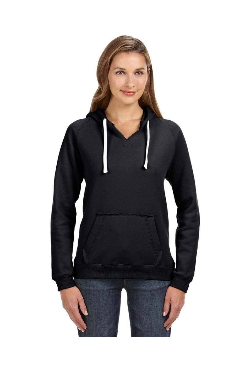 J America Sweatshirts/Fleece S / Black J America JA8836: Ladies' Sydney Brushed V-Neck Hood