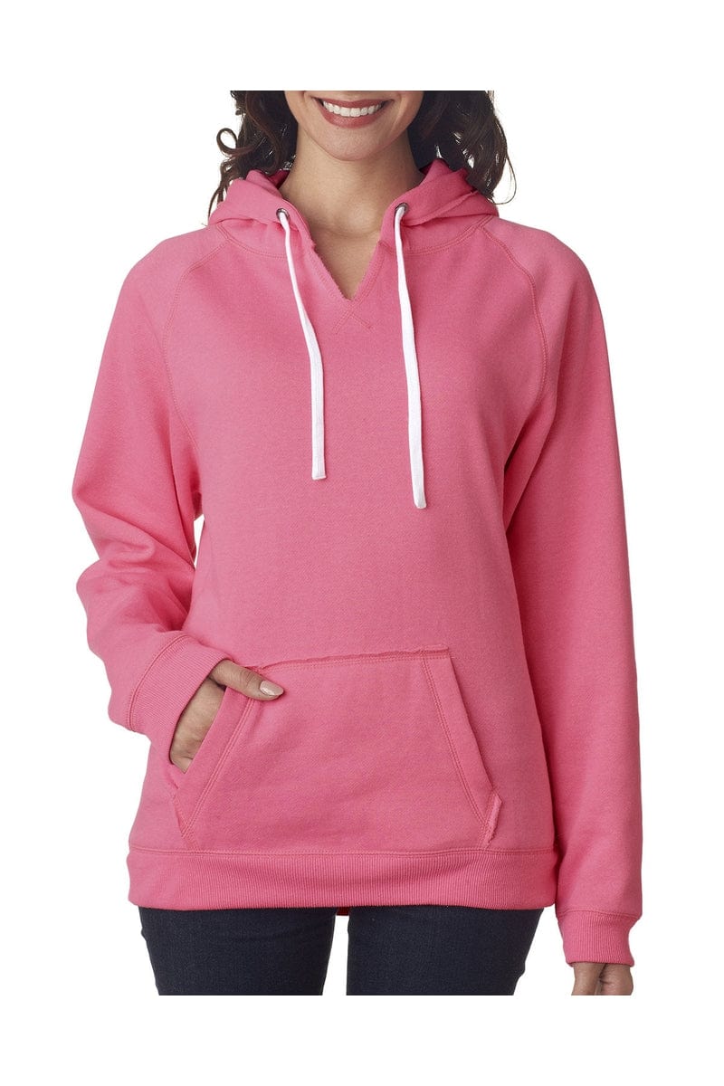 J America Sweatshirts/Fleece S / Neon Pink J America JA8836: Ladies' Sydney Brushed V-Neck Hood
