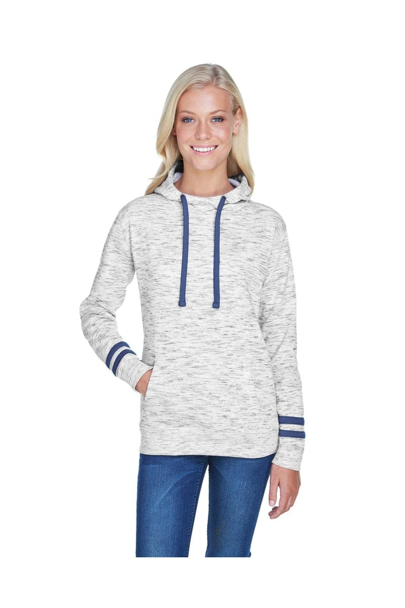 J America Sweatshirts/Fleece S / White/ Navy J America JA8674: Ladies' Melange Scuba Neck Sweatshirt