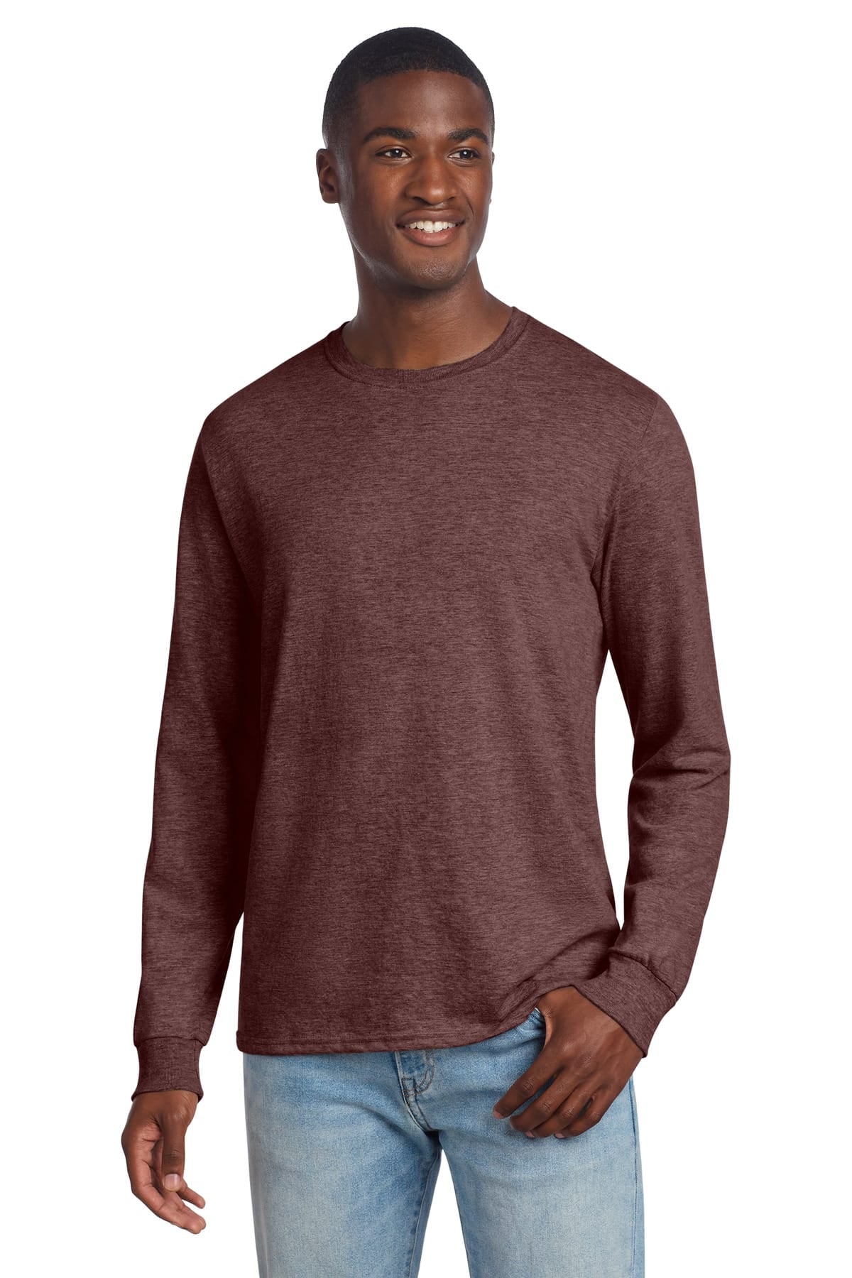 Jerzees 560LS S / Maroon Heather Jerzees 560LS Premium Blend Ring Spun Long Sleeve T-Shirt