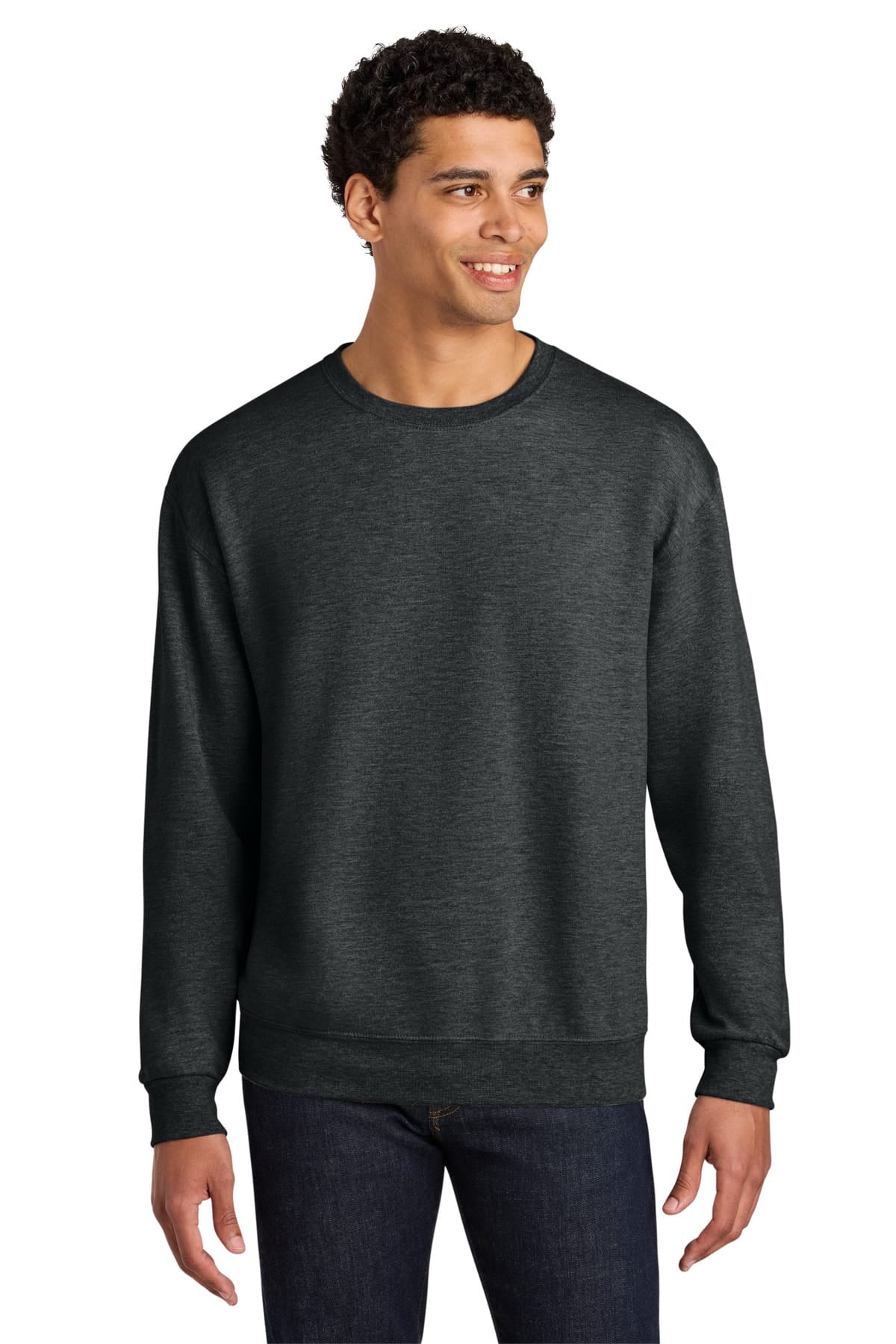 Jerzees IC48M S / Black Ink Heather Jerzees IC48M Ultimate Unisex CVC Ring-Spun Crewneck Sweatshirt