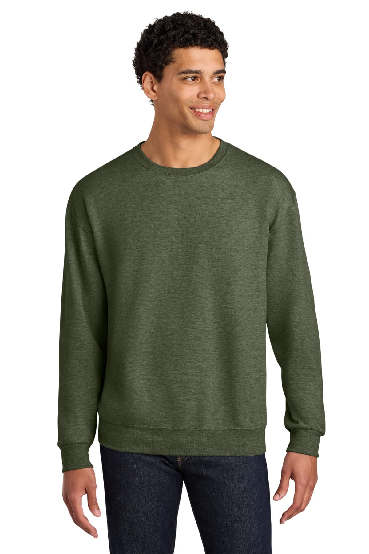 Jerzees IC48M S / Military Green Heather Jerzees IC48M Ultimate Unisex CVC Ring-Spun Crewneck Sweatshirt
