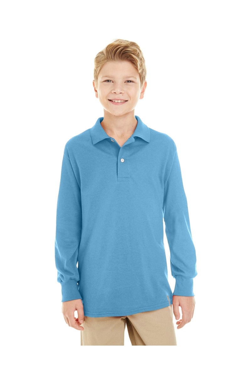 Jerzees Polos/Knits S / Light Blue Jerzees 437YL: Youth 5.6 oz. SpotShield(tm) Long-Sleeve Jersey Polo