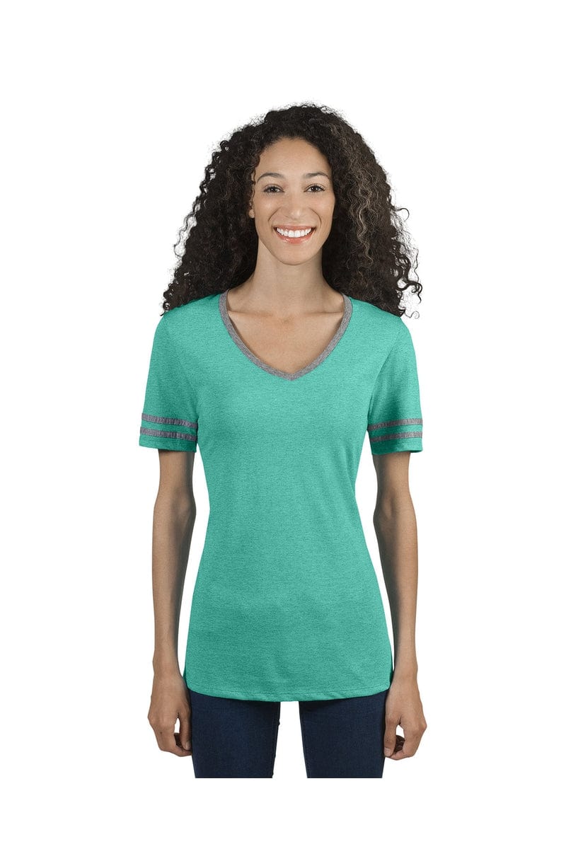 Jerzees T-Shirts S / Mint Hth/ Oxford Jerzees 602WVR: Ladies' 4.5 oz. TRI-BLEND Varsity V-Neck T-Shirt