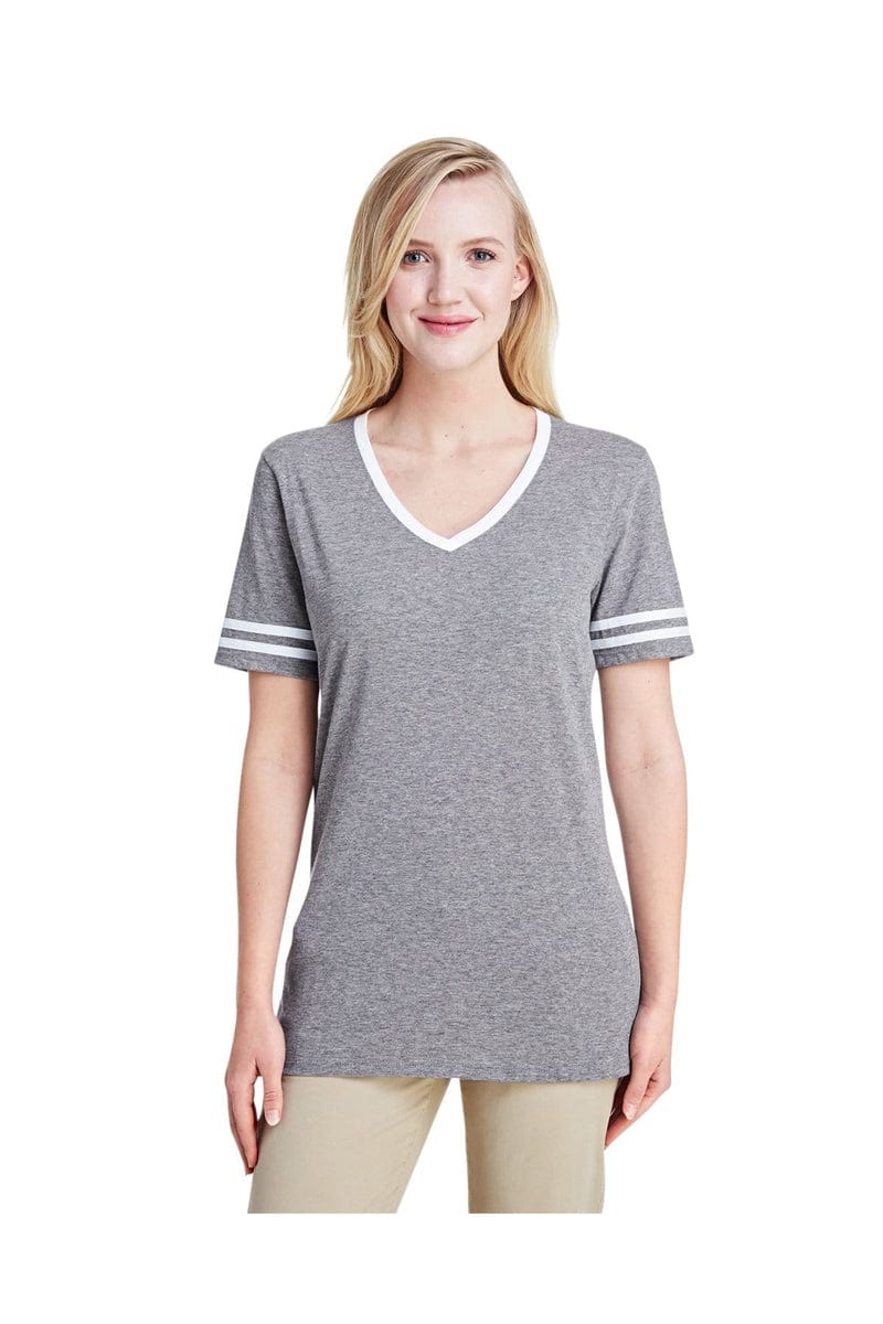 Jerzees T-Shirts S / Oxford/ White Jerzees 602WVR: Ladies' 4.5 oz. TRI-BLEND Varsity V-Neck T-Shirt