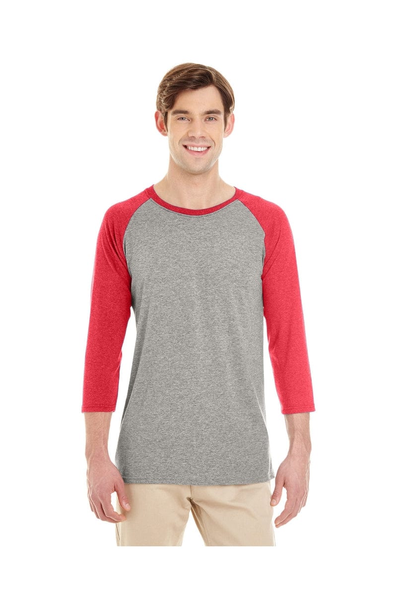Jerzees T-Shirts S / Oxfrd/ F Red Hth Jerzees 601RR: Adult 4.5 oz. TRI-BLEND Baseball Raglan