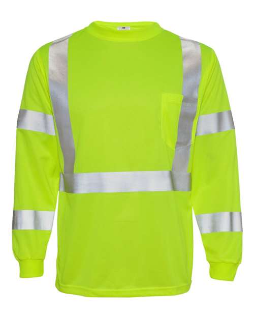Kishigo 9145-9146-Unisex Long Sleeve Class 3 T-Shirt in Lime