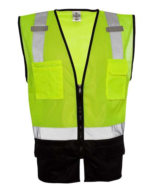Kishigo 1509-Unisex Black Bottom Mesh Class 2 Vest in Lime
