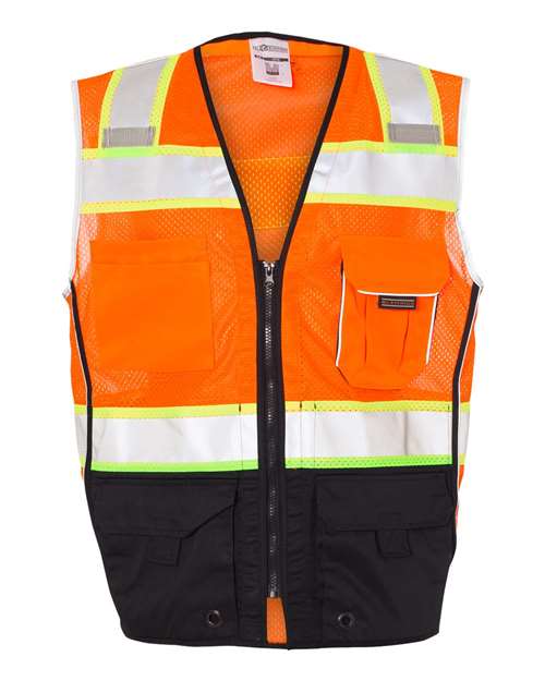 Kishigo 1515-1516-Unisex Premium Black Series Black Bottom Class 2 Vest in Orange