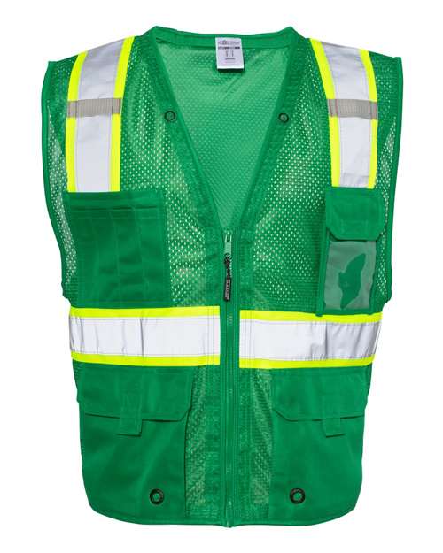 Kishigo B100-111-Unisex EV Series Enhanced Visibility Multi-Pocket Mesh Vest in Green/ Lime - B104