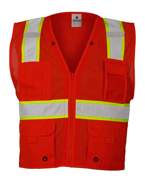 Kishigo B100-111-Unisex EV Series Enhanced Visibility Multi-Pocket Mesh Vest in Red/Lime - B103