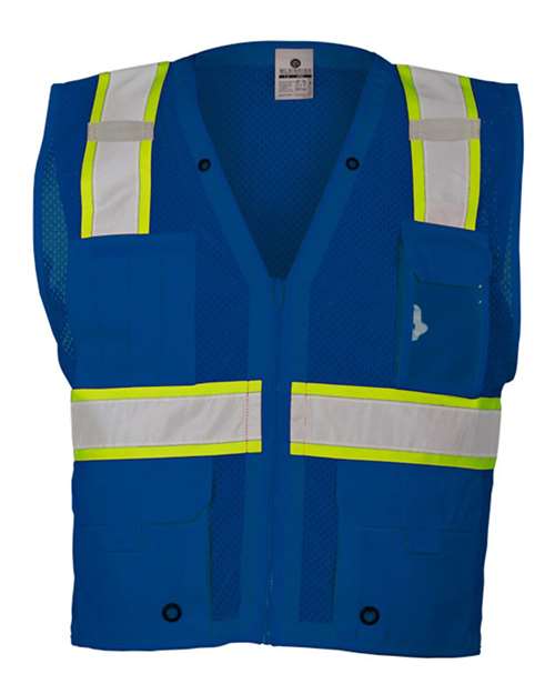Kishigo B100-111-Unisex EV Series Enhanced Visibility Multi-Pocket Mesh Vest in Royal Blue/ Lime - B102