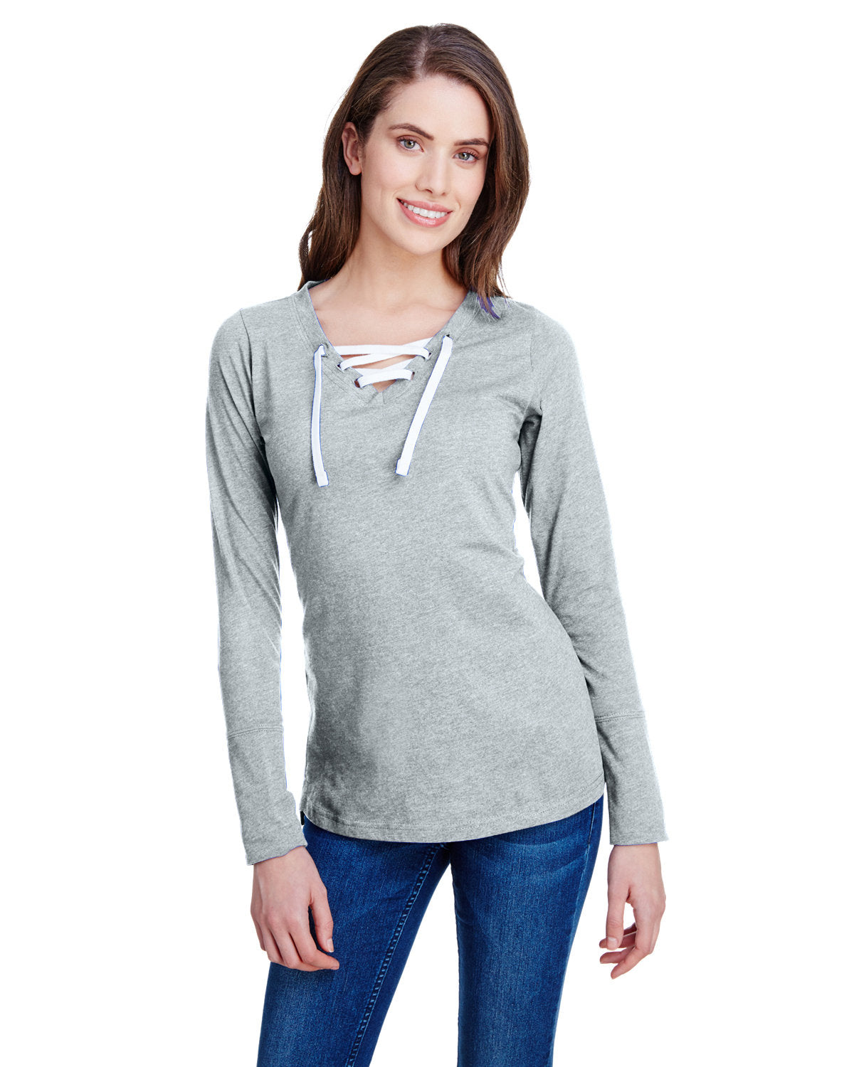 LAT LA3538: Ladies' Long Sleeve Fine Jersey Lace-Up T-Shirt