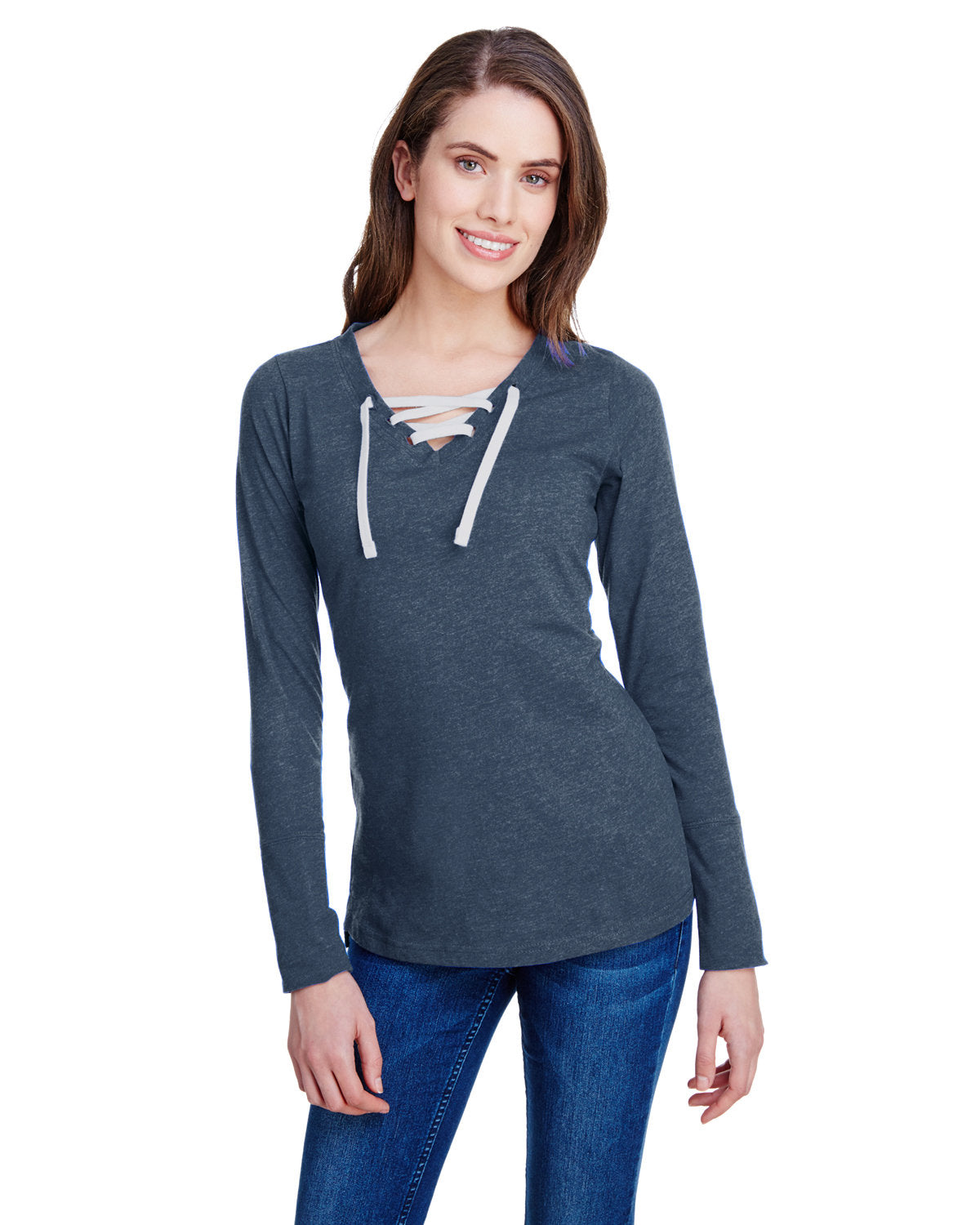 LAT LA3538: Ladies' Long Sleeve Fine Jersey Lace-Up T-Shirt