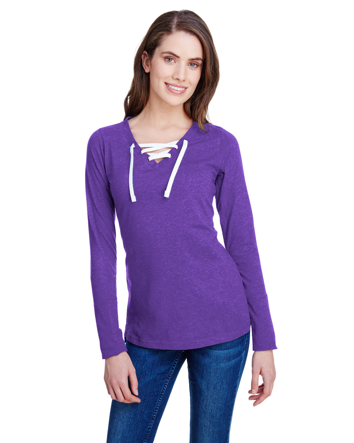 LAT LA3538: Ladies' Long Sleeve Fine Jersey Lace-Up T-Shirt