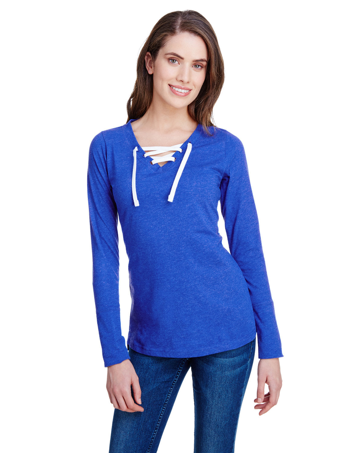 LAT LA3538: Ladies' Long Sleeve Fine Jersey Lace-Up T-Shirt