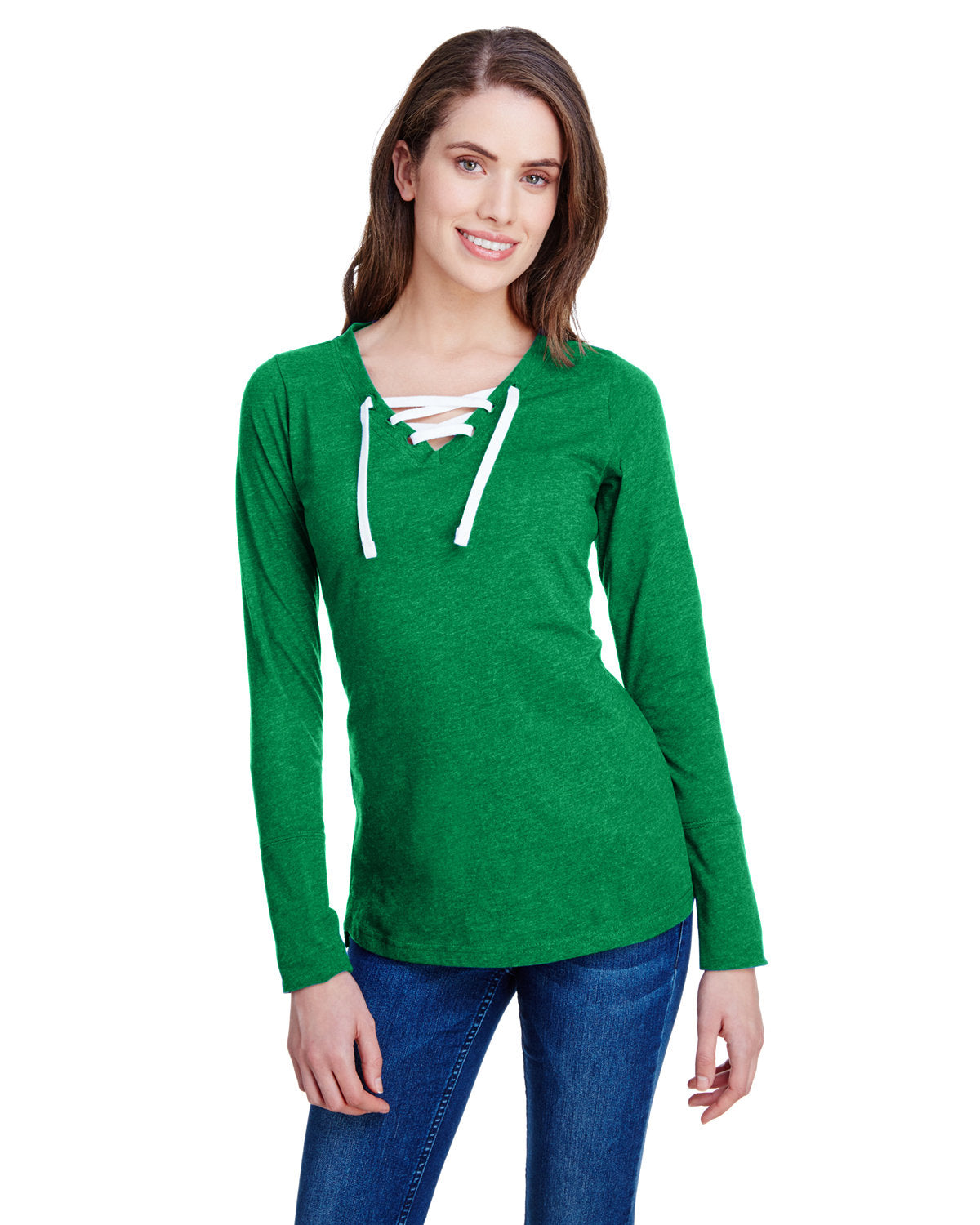 LAT LA3538: Ladies' Long Sleeve Fine Jersey Lace-Up T-Shirt
