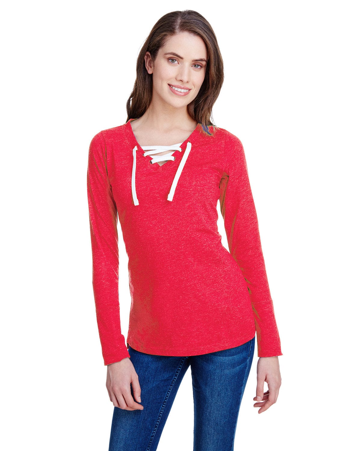 LAT T-Shirts LAT LA3538: Ladies' Long Sleeve Fine Jersey Lace-Up T-Shirt