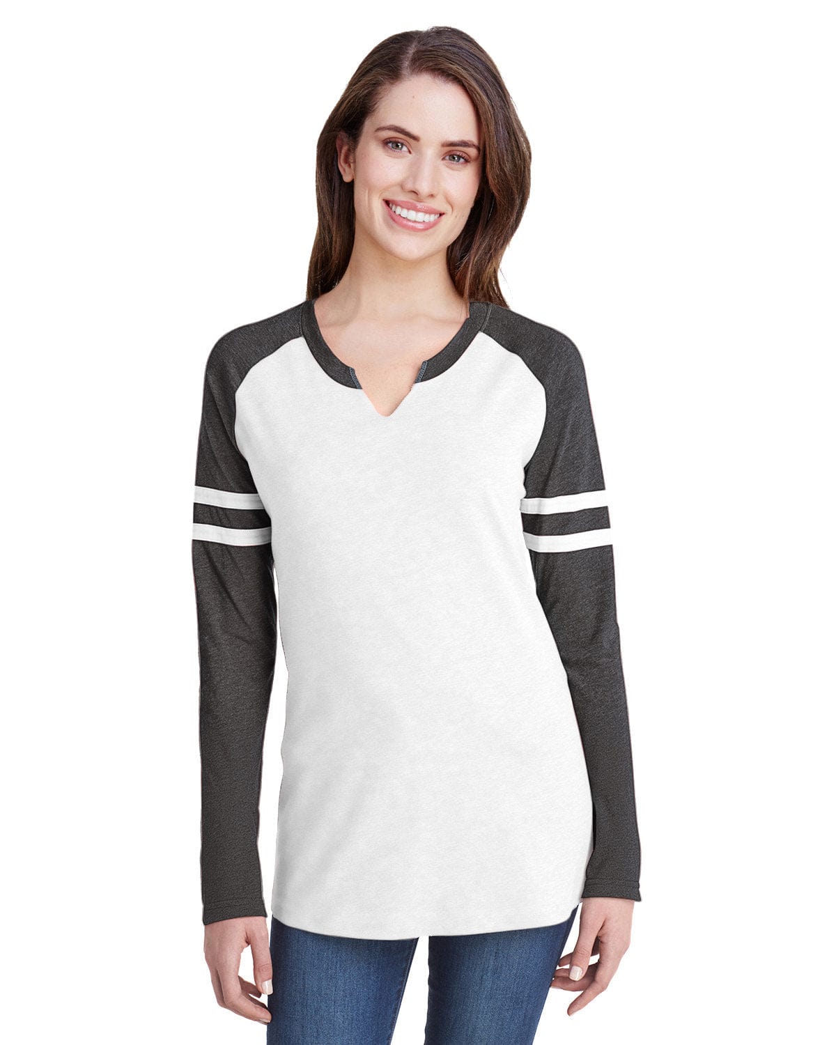 LAT T-Shirts S / B Wh/ V Sm/ B Wh LAT 3534: Ladies' Gameday Mash-Up Long Sleeve Fine Jersey T-Shirt