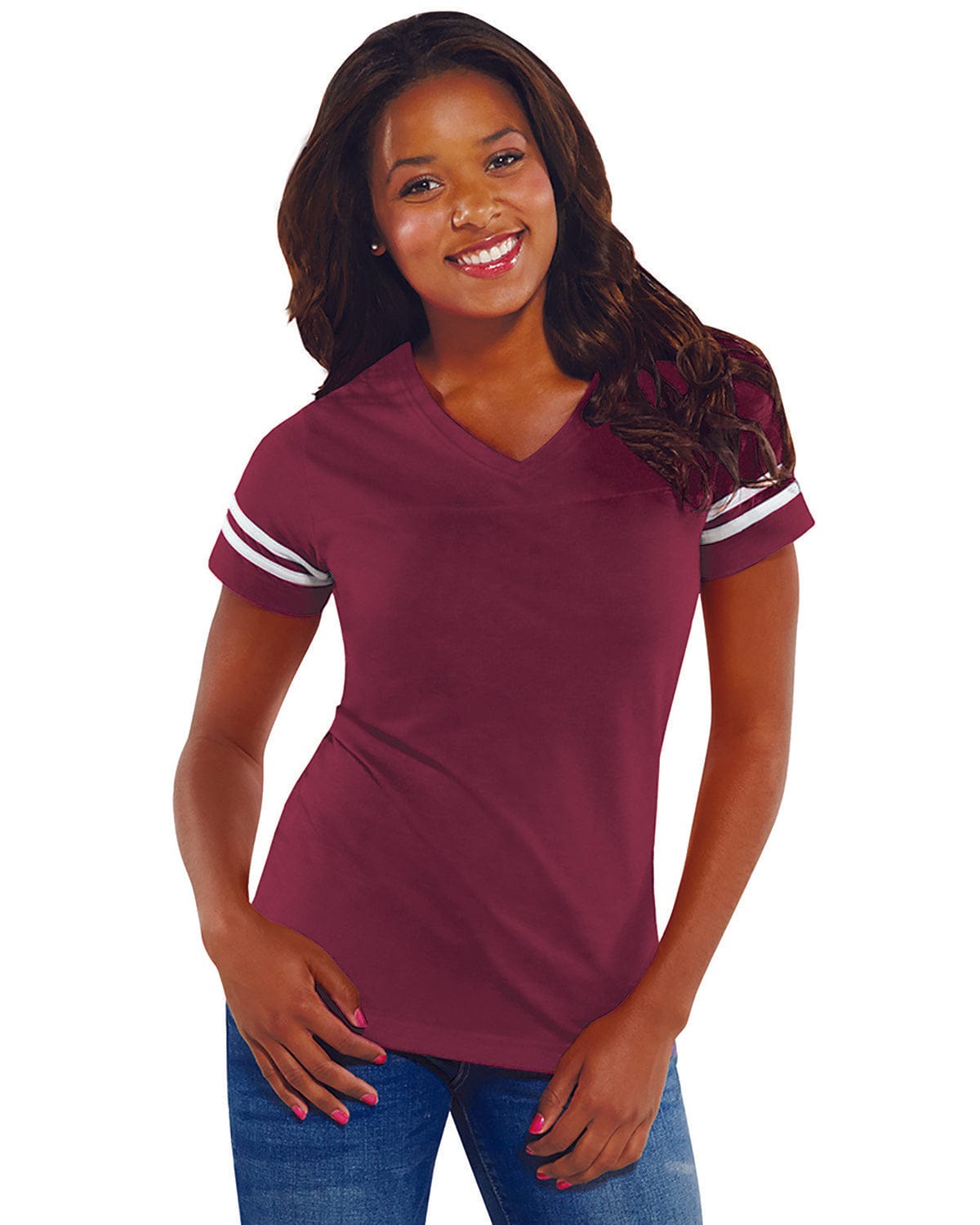 LAT T-Shirts S / Vn Brgndy/ Bl Wh LAT 3537 Ladies' Football Fine Jersey T-Shirt