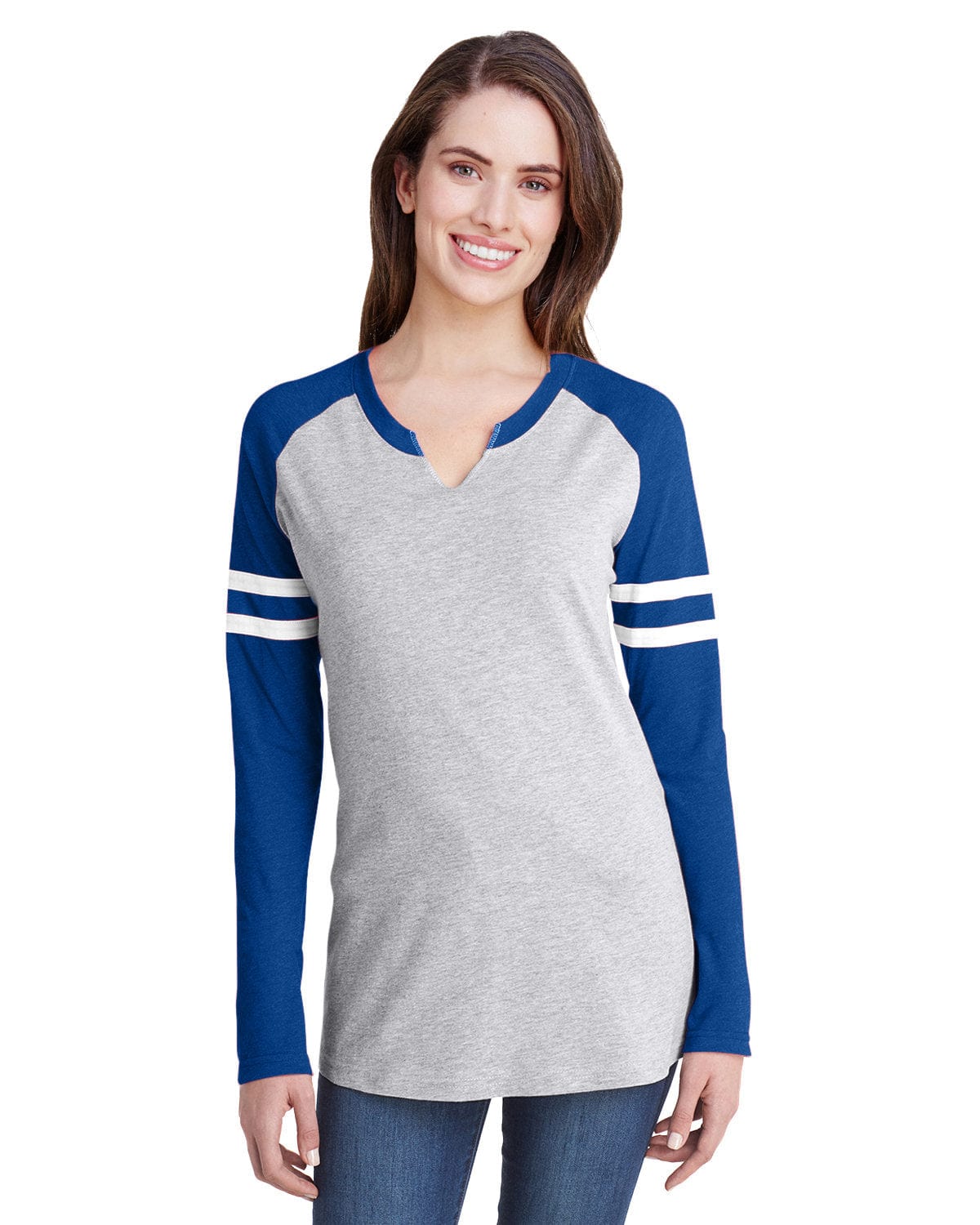 LAT T-Shirts S / Vn Hth/ Vn Ry/ W LAT 3534: Ladies' Gameday Mash-Up Long Sleeve Fine Jersey T-Shirt