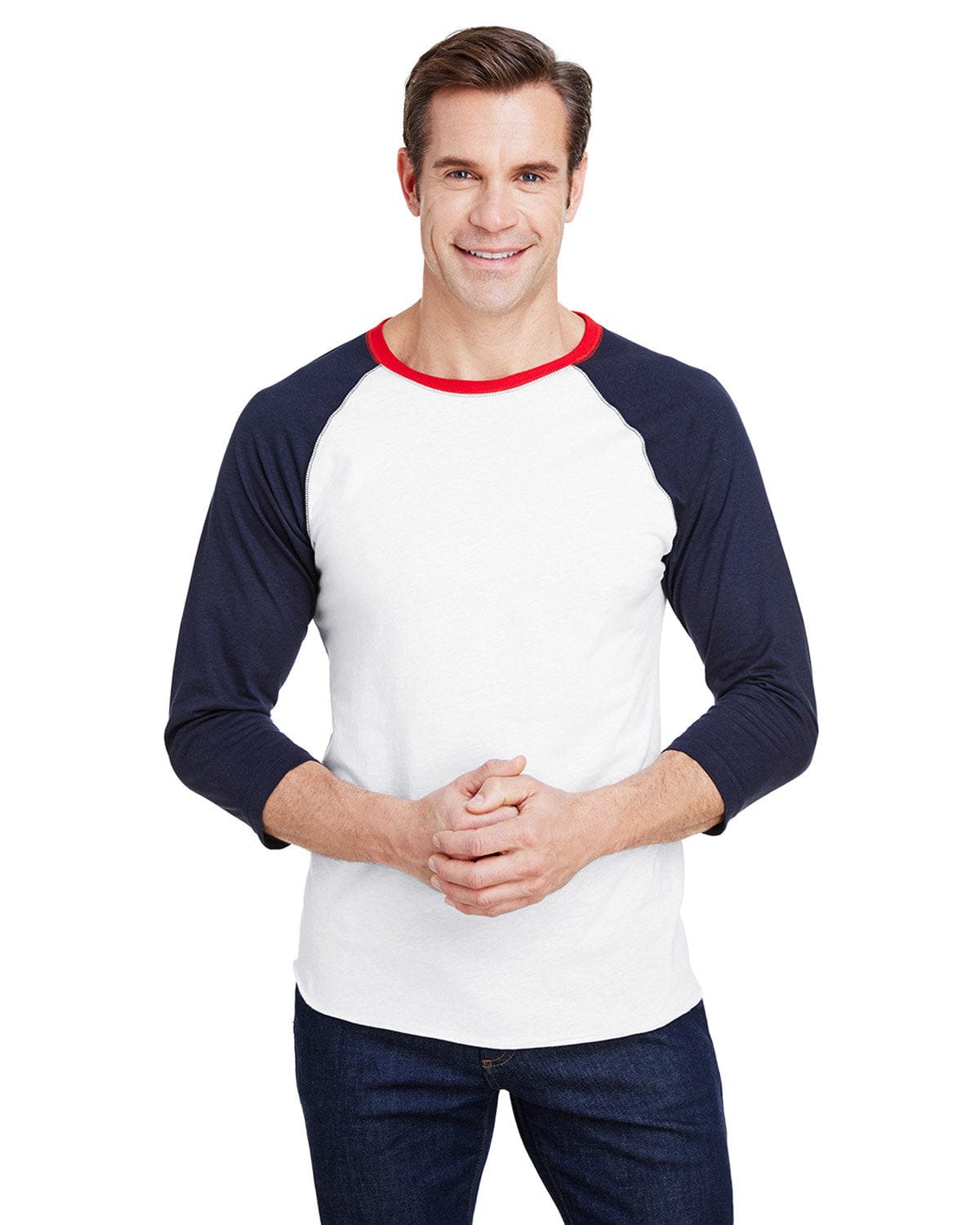 LAT T-Shirts S / White/ Navy/ Red LAT 6930 Men's Baseball Fine Jersey T-Shirt