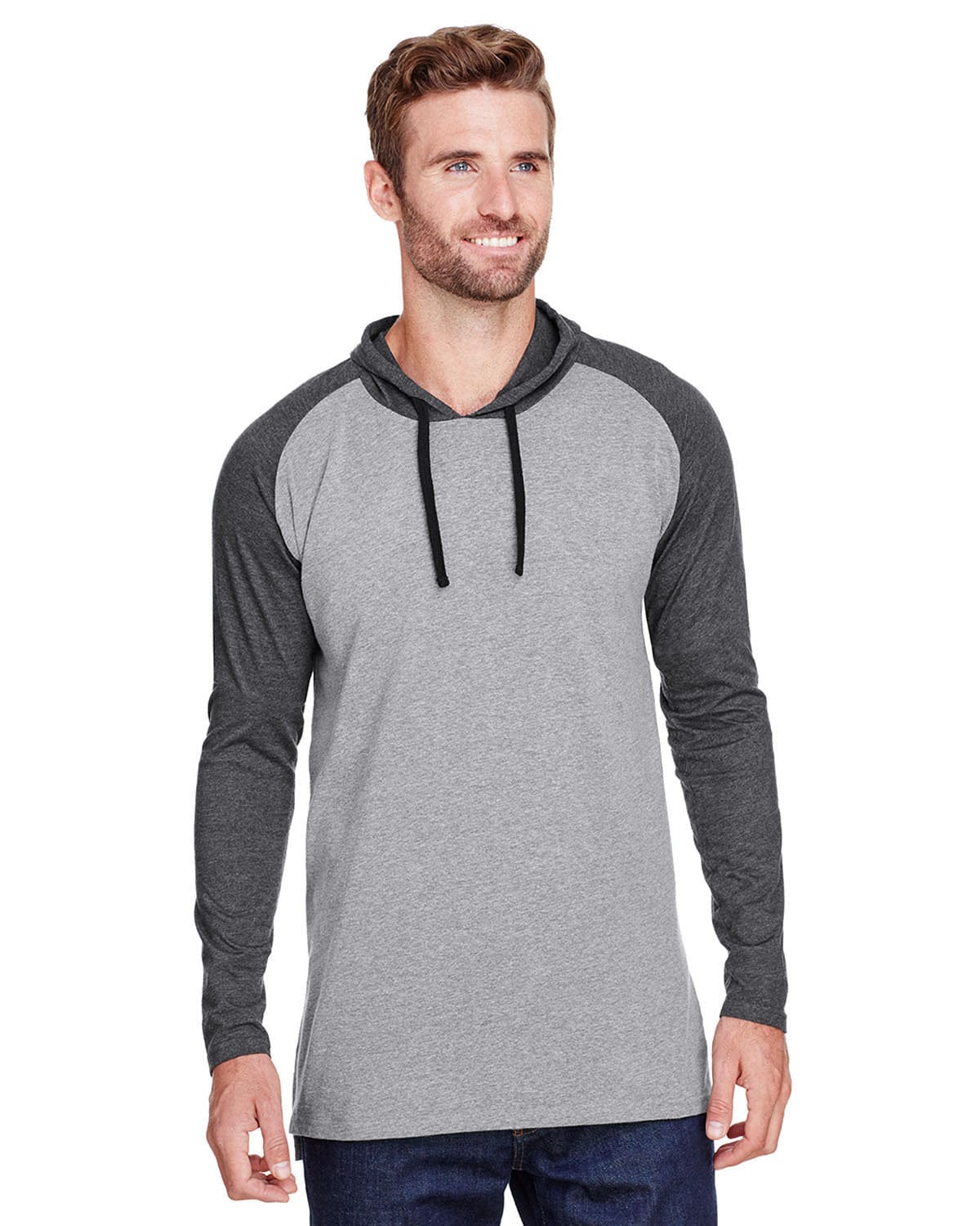 LAT T-Shirts XS / Grn Ht/ V Smk/Bk LAT 6917 Men's Hooded Raglan Long Sleeve Fine Jersey T-Shirt
