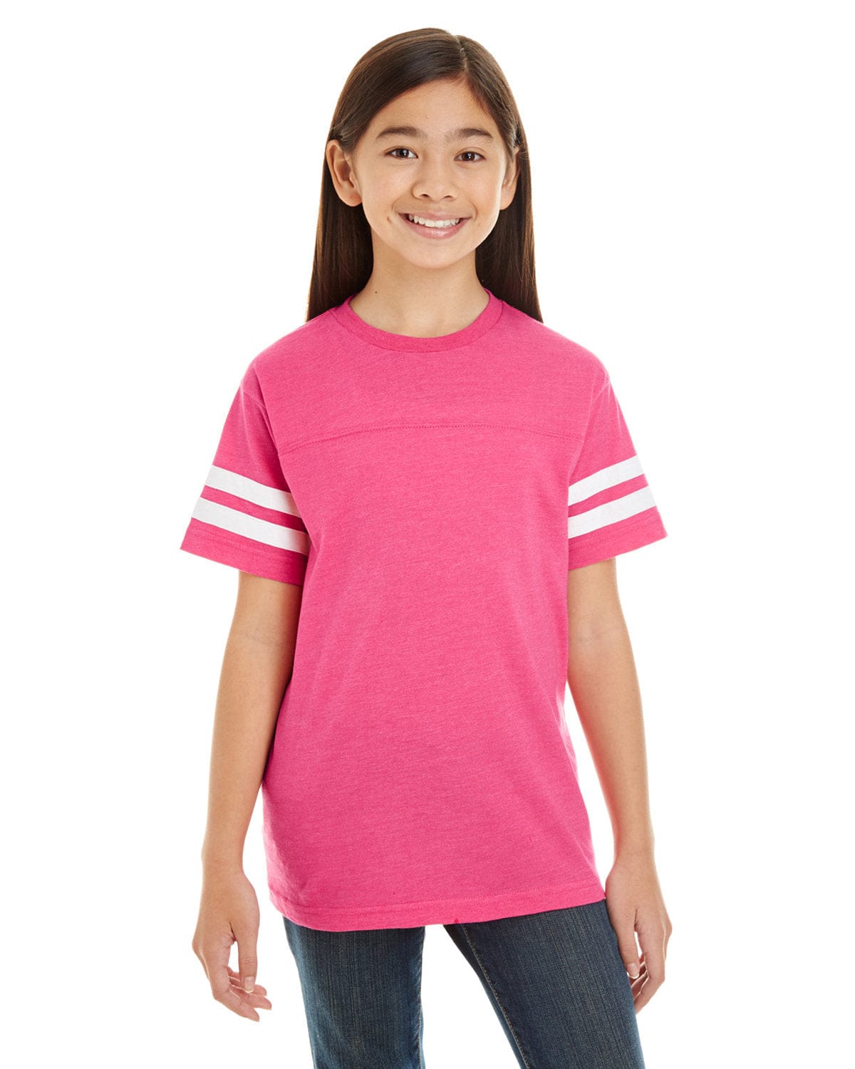 LAT T-Shirts XS / V Ht Pnk/ Bd Wht LAT 6137 Youth Football Fine Jersey T-Shirt