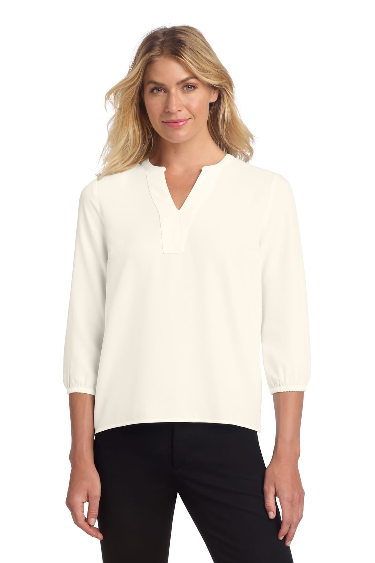 Mercer+Mettle MM2011 XS / Ivory Chiffon Mercer+Mettle ®  Women's Stretch Crepe 3/4-Sleeve Blouse MM2011