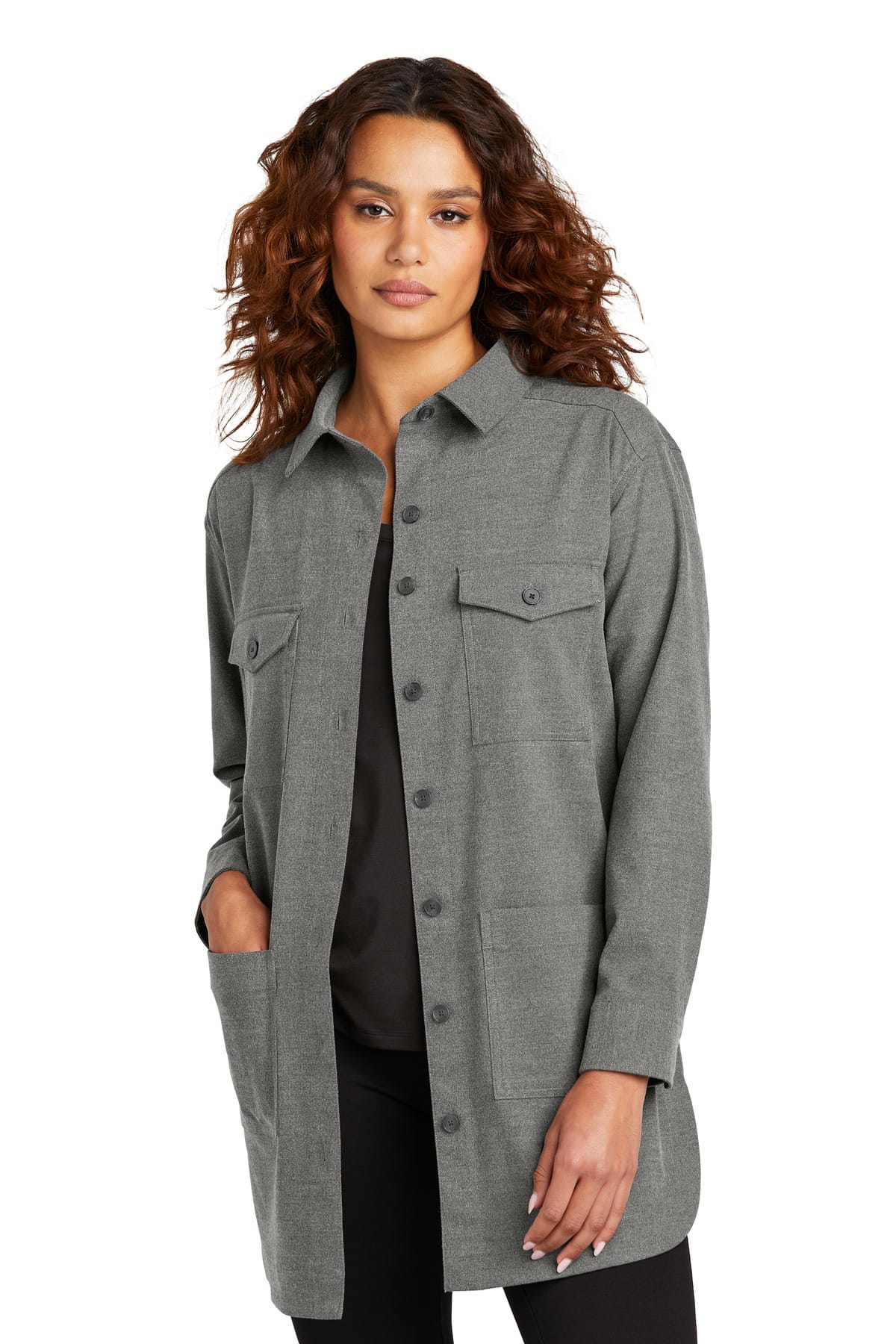Mercer+Mettle MM2021 XS / Light Anchor Grey Heather Mercer+Mettle Women's Long Sleeve Twill Overshirt MM2021