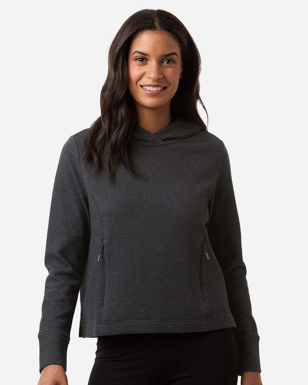 North End NE729W Women's Spirit Textured Hooded Pullover in Black Heather