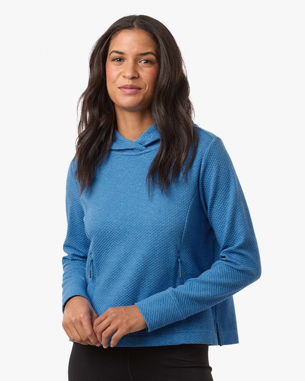 North End NE729W Women's Spirit Textured Hooded Pullover in Light Nautical Blue Heather