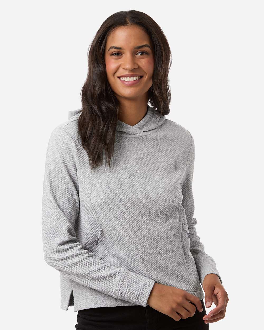 North End NE729W Women's Spirit Textured Hooded Pullover in Platinum Heather