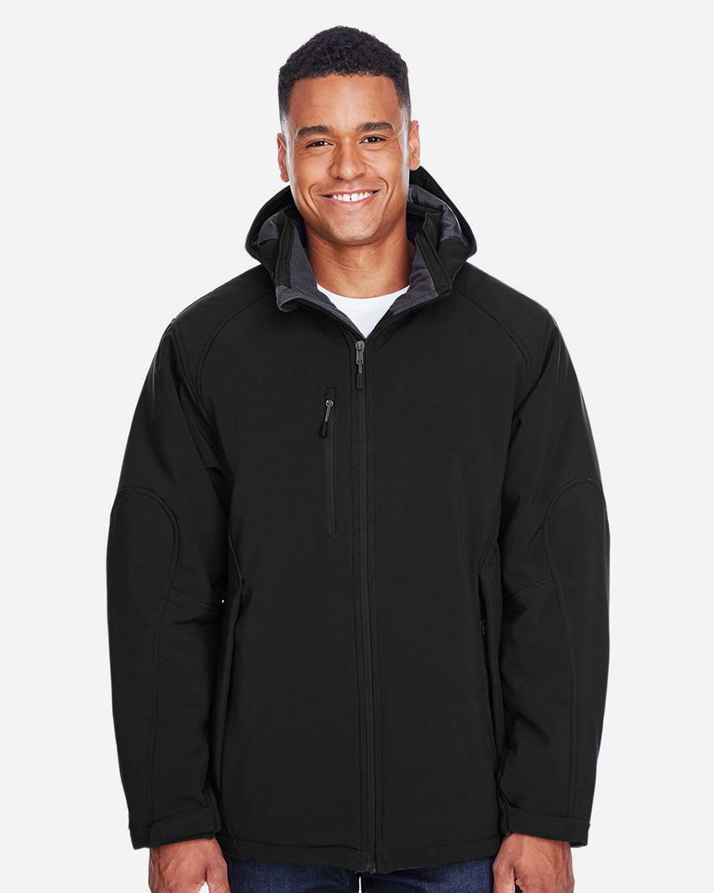 North End Outerwear North End 88159 Men's Glacier Insulated Three-Layer Fleece Soft Shell Hood Jacket with Detachable Hood